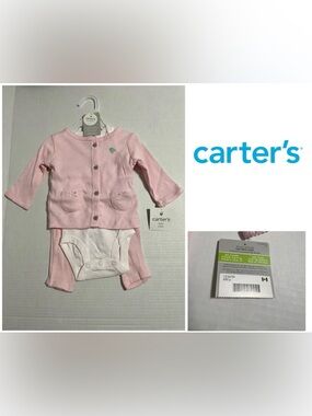 🆕CARTER’S - 3M - NWT - 3PC - INFANT GIRLS PINK BIRD CARDIGAN SET